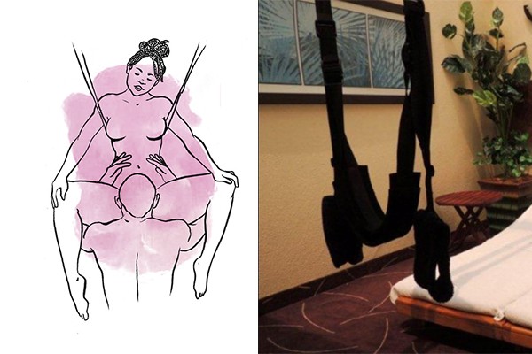 Posición perfecta para disfrutar en el columpio de la Habitación Suite Niágara del Love Hotel Niágara. oral