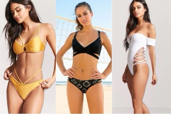 De izquierda a derecha: Forever 21, Bari, Forever 21. trajes de baño con tiras
