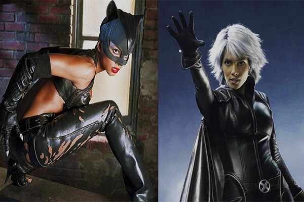 Izquierda: Halle Berry como Catwoman. Derecha: Halle Berry como Storm en X-Men.