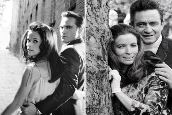 Izquierda: Joaquin Phoenix y Reese Witherspoon en la película Walk The Line. / Derecha: June Carter y Johnny Cash.