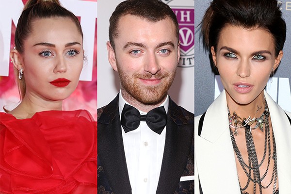 De izquierda a derecha: Miley Cyrus, Sam Smith y Ruby Rose.