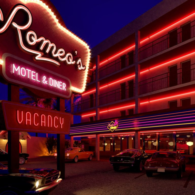 Vive la experiencia temática de Romeo’s Motel and Diner