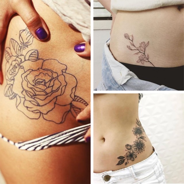 Tatuajes en la cintura para mujeres-flores