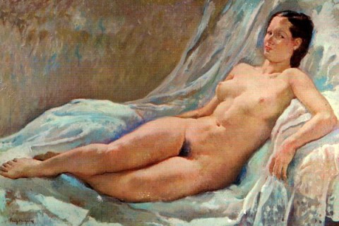 Pintura de la primera mitad del siglo XX, antes de la fiebre de la depilación depilación en área púbica femenina